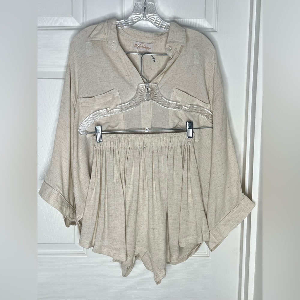 NWT Myrah Penaloza Nidra Linen Blend Shorts & Top Set Sz One Size